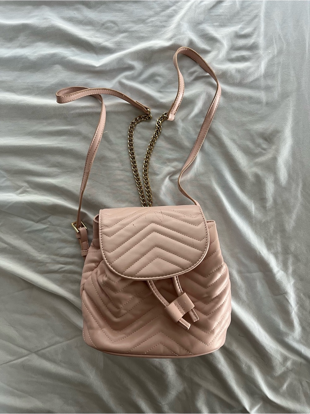 Forever 21 Quilted Blush Pink Mini Backpack with Gold Chain